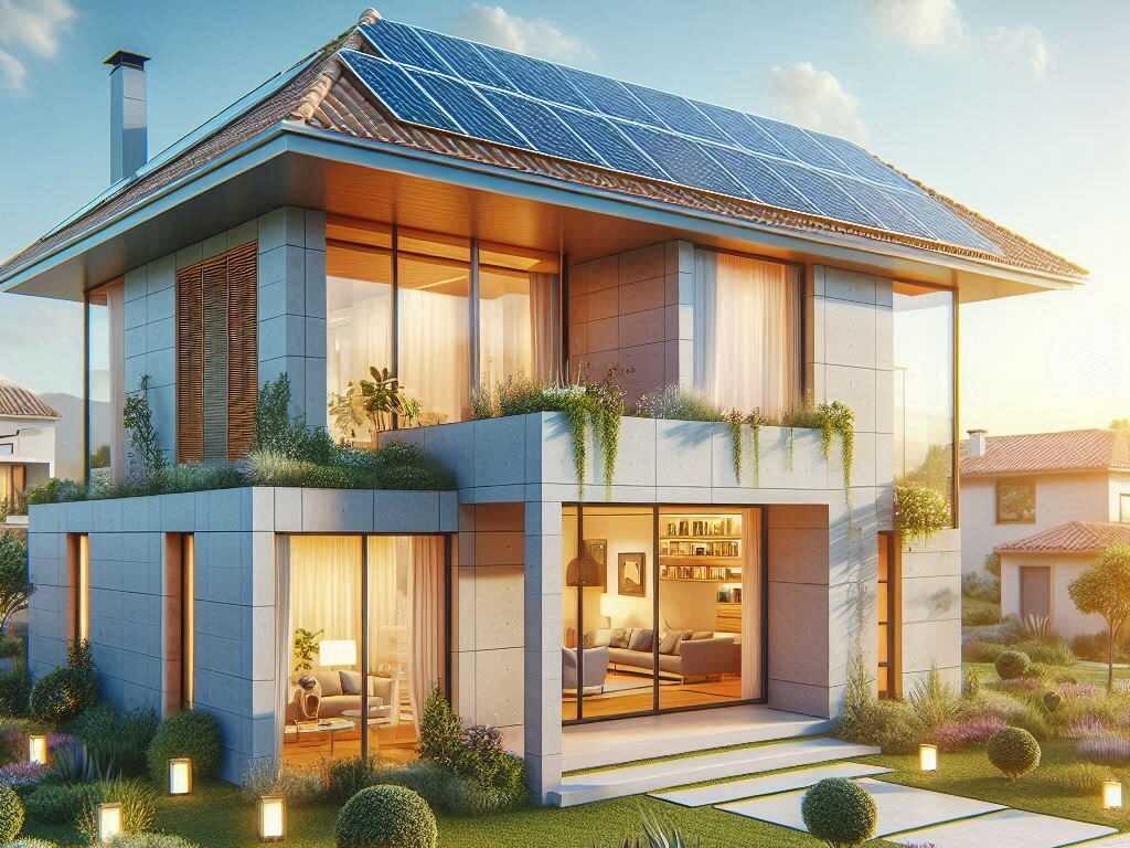 Ahorro Energético en Construcción - casadehormigon - exterior con paneles y plantas
