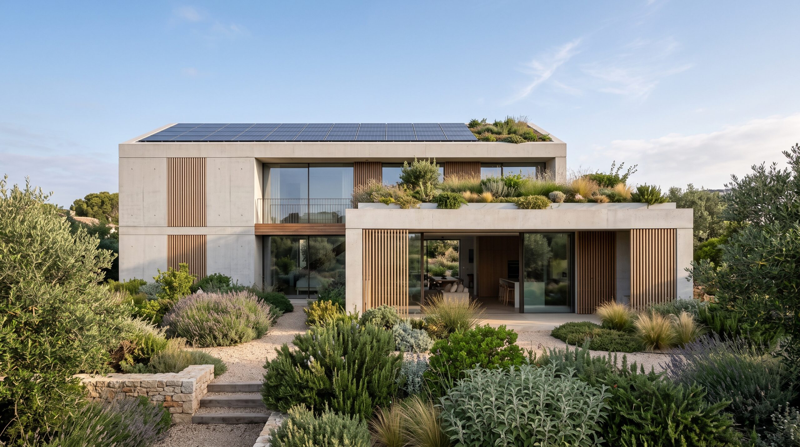 Casa contemporánea construida con hormigón bajo en carbono