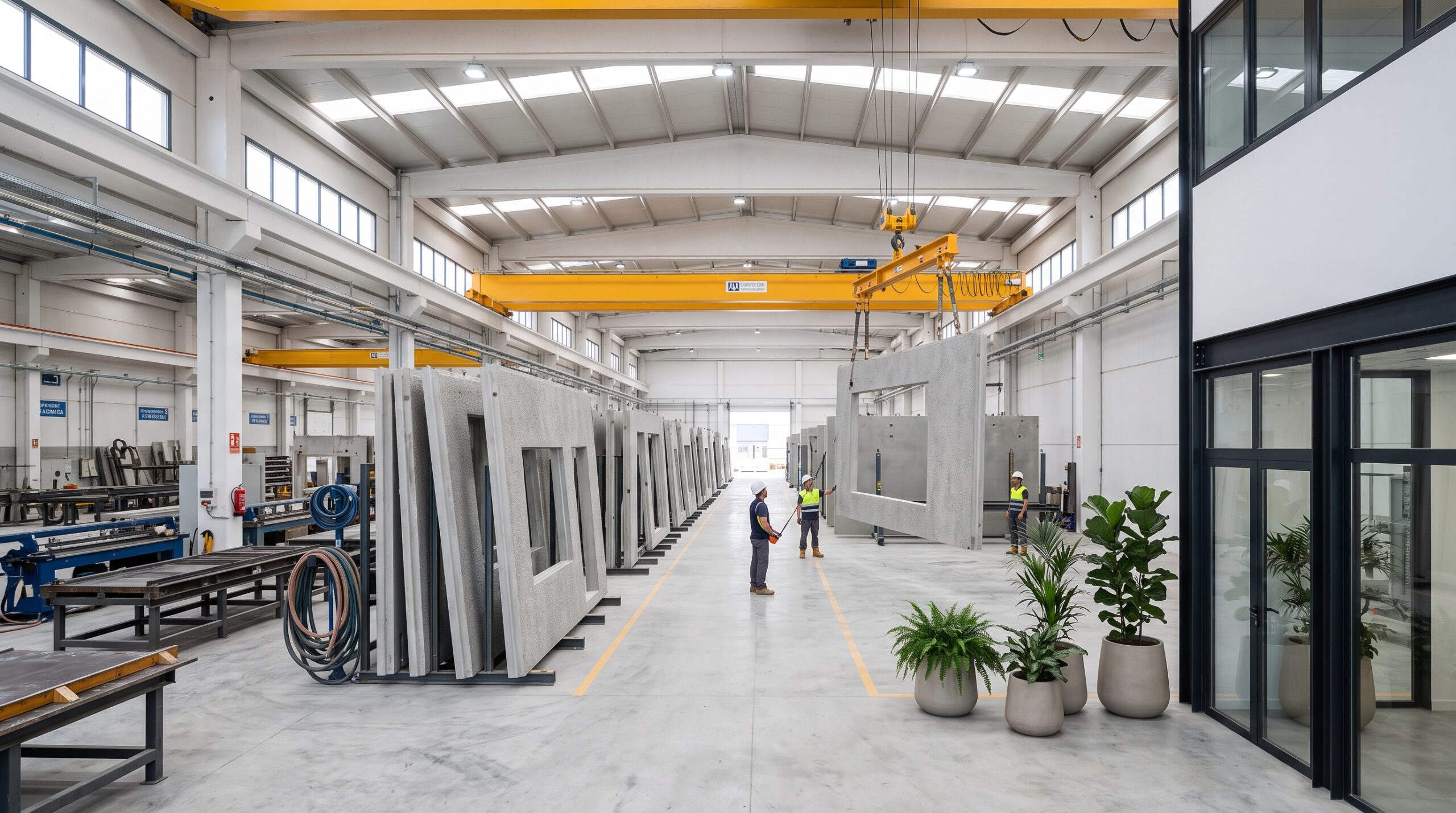 Paneles prefabricados de hormigón bajo en carbono en fábrica