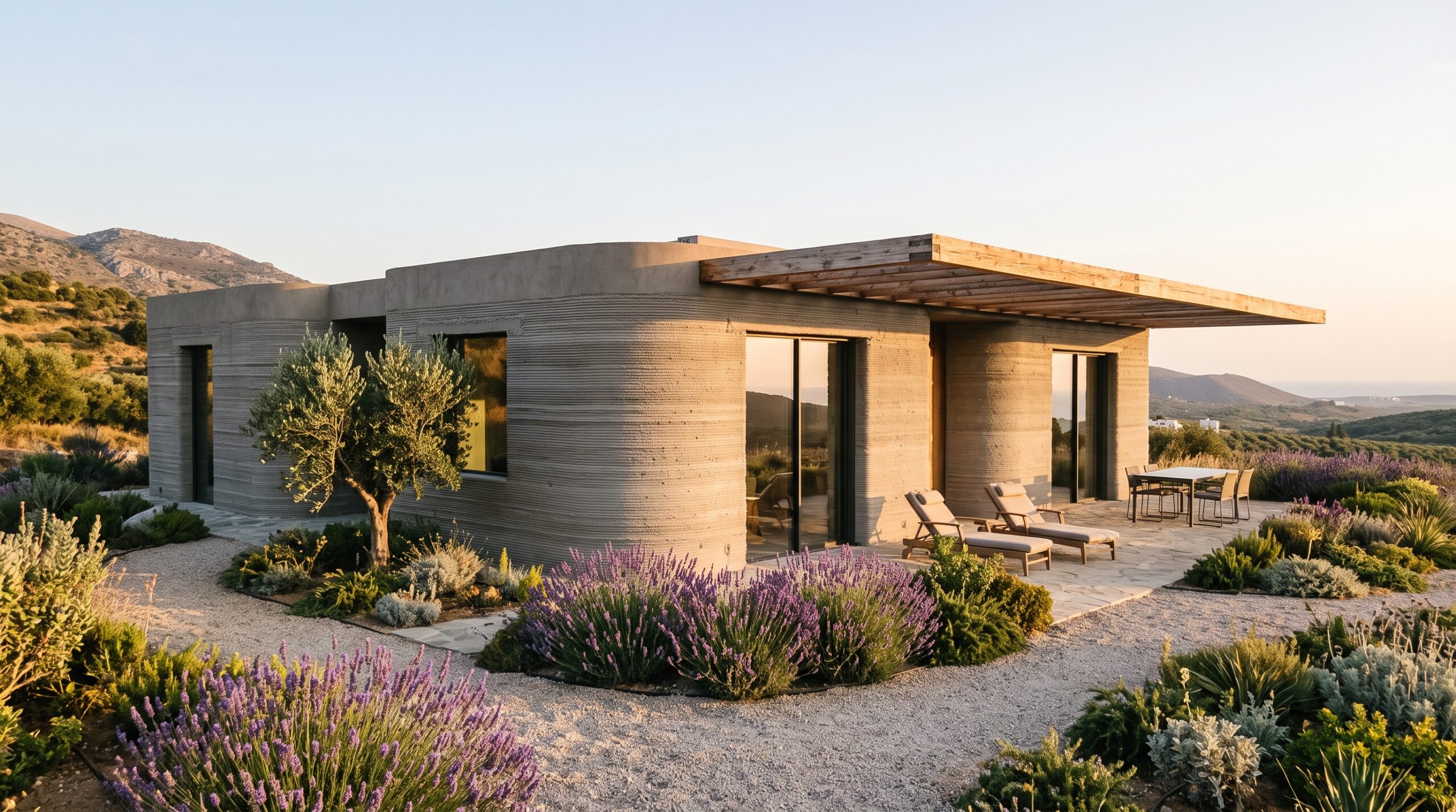Vivienda terminada construida con casas impresas en 3D de hormigón