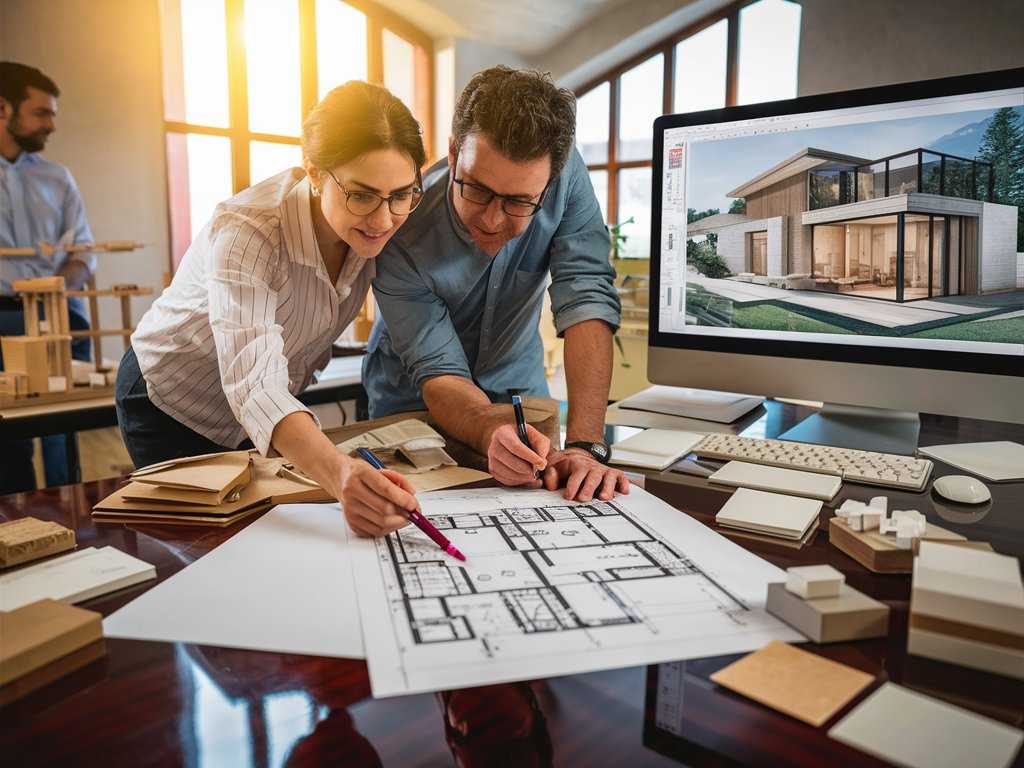 planificación de construcción - arquitecto con cliente - casas de hormigón